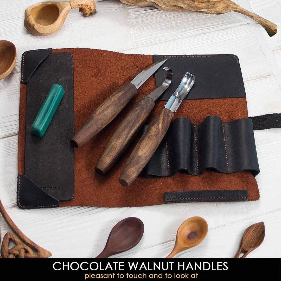 Premium Spoon Carving Set With Walnut Handles