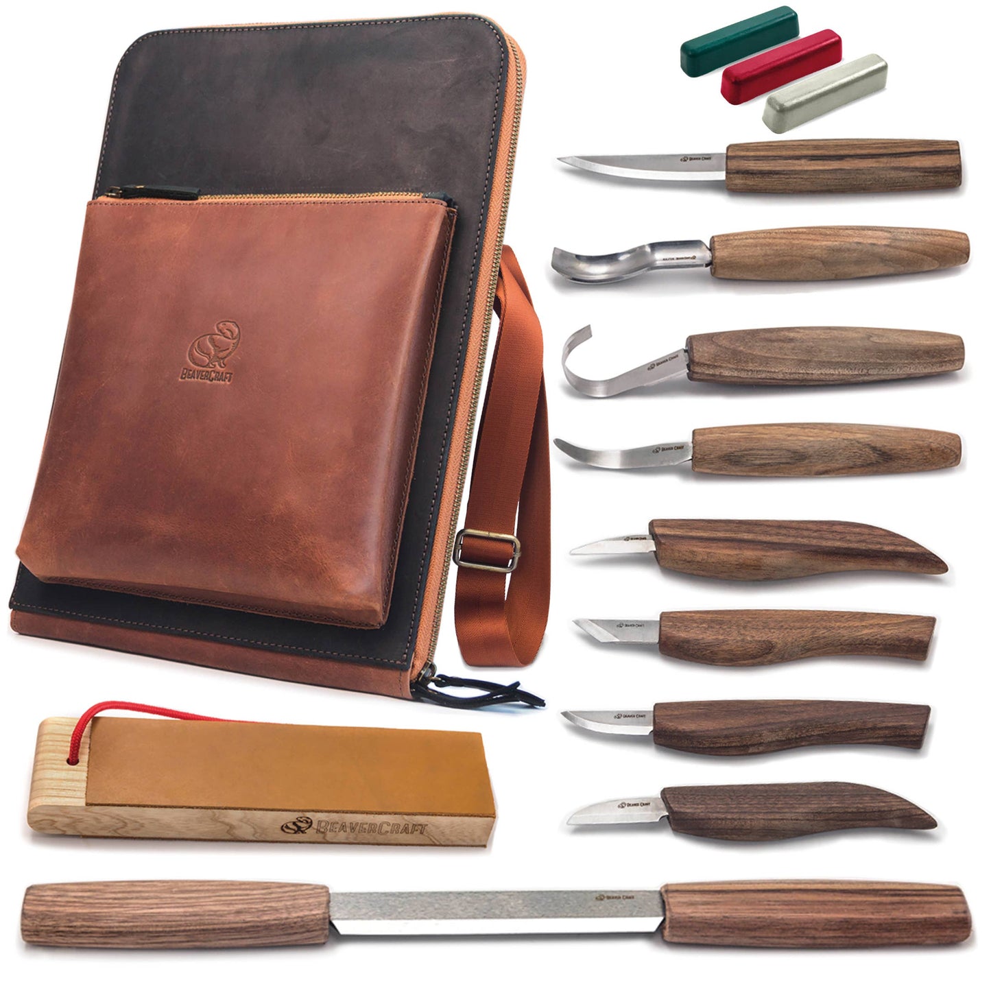 Deluxe Large Wood Carving Set With Walnut Handles