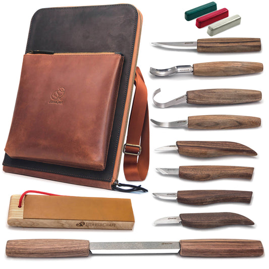 Deluxe Large Wood Carving Set With Walnut Handles