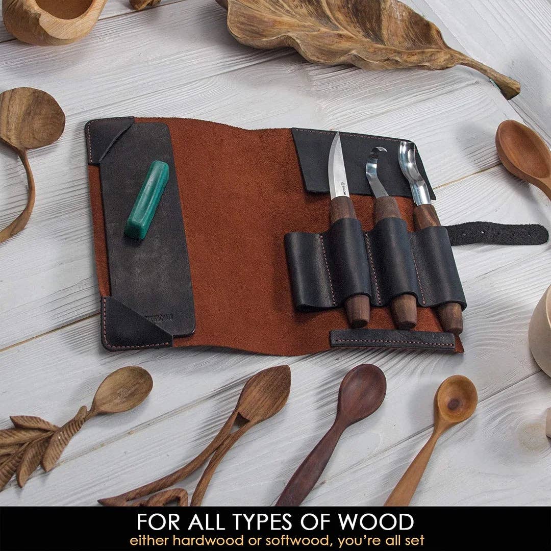Premium Spoon Carving Set With Walnut Handles