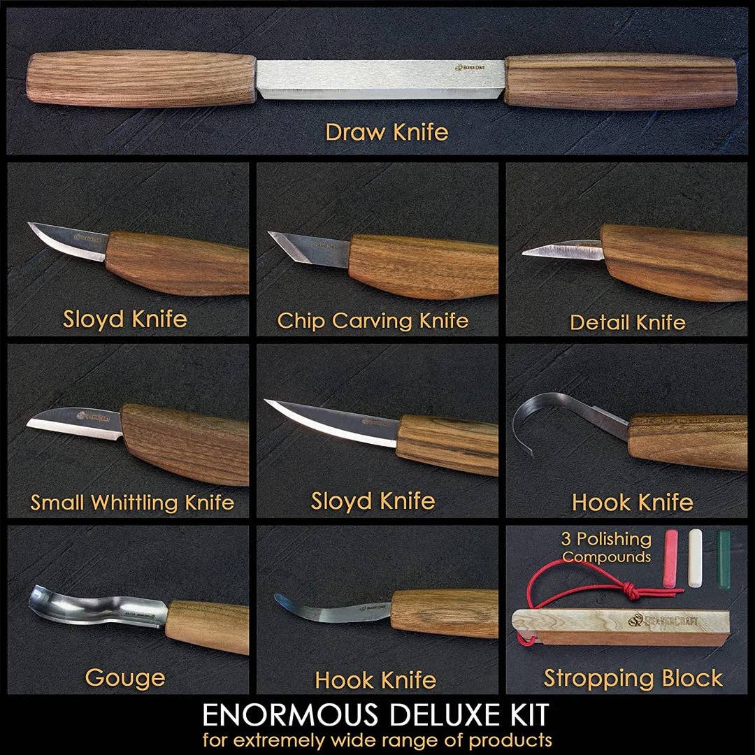 Deluxe Large Wood Carving Set With Walnut Handles