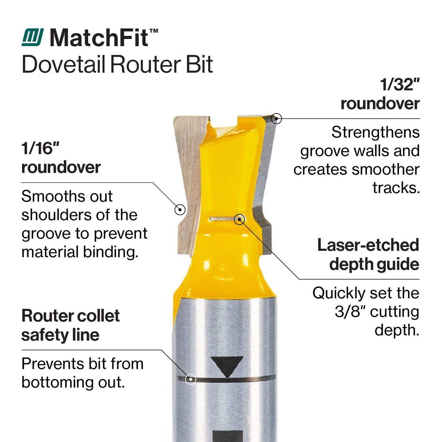MATCHFIT Dovetail Router Bit | 1/2" Shank