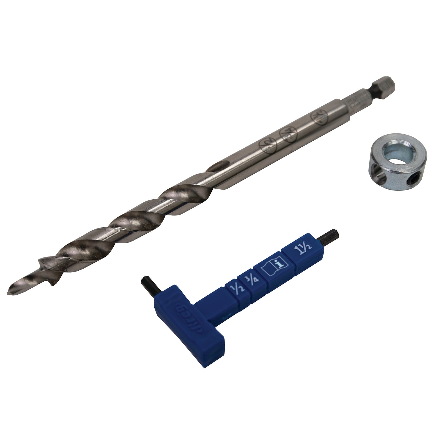 Easy-Set Pocket-Hole Drill Bit With Stop Collar And Hex Gauge