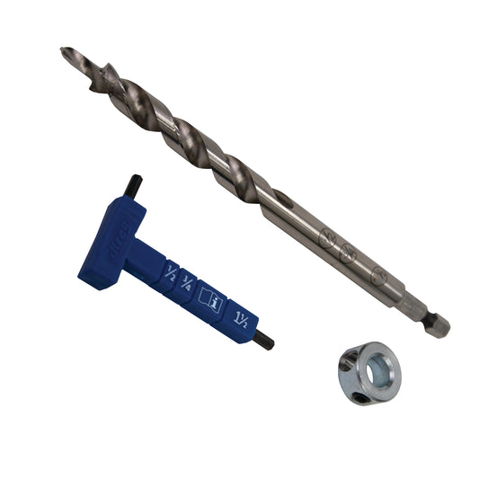 Easy-Set Pocket-Hole Drill Bit With Stop Collar And Hex Gauge